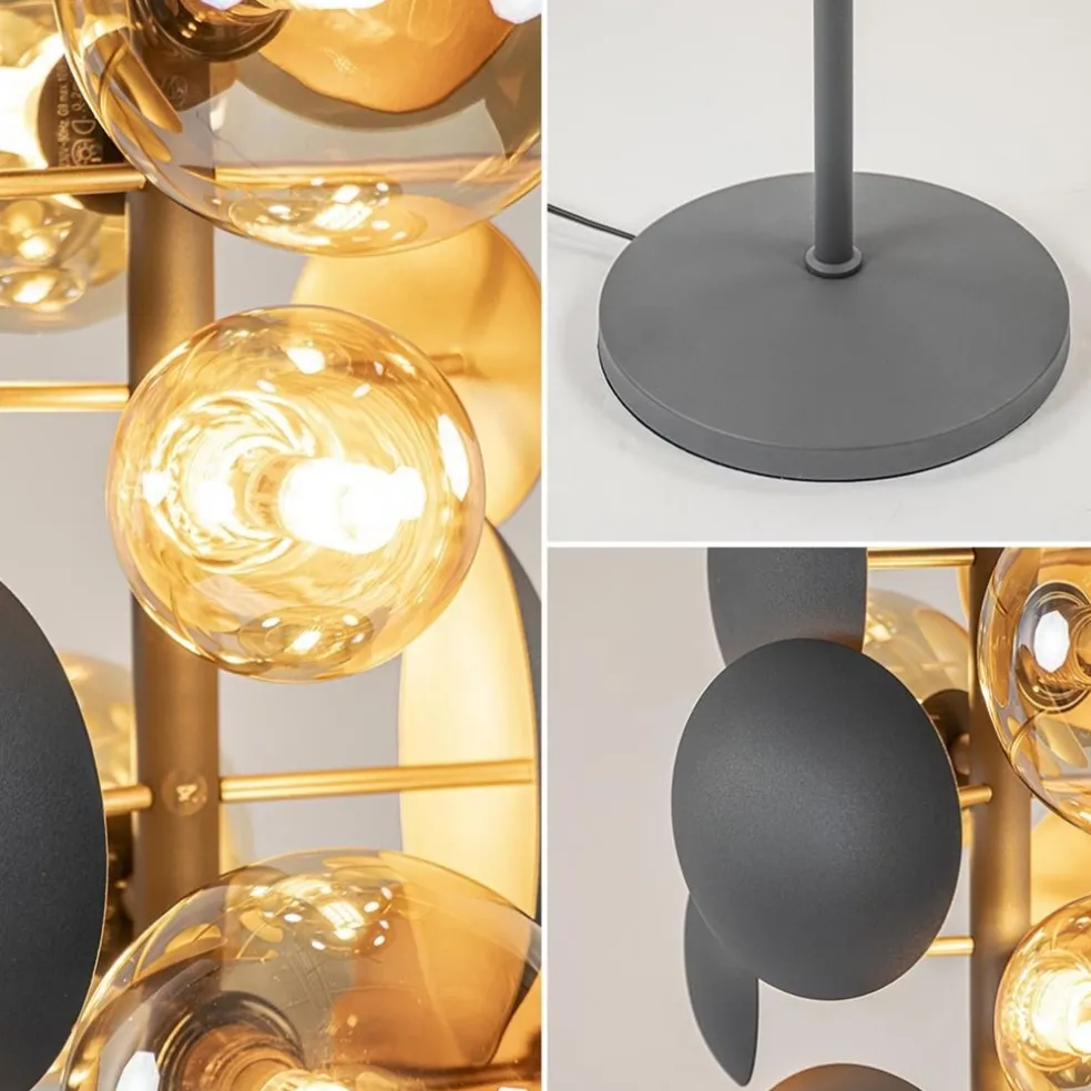 Moderne vloerlamp grijs/goud met amber glas