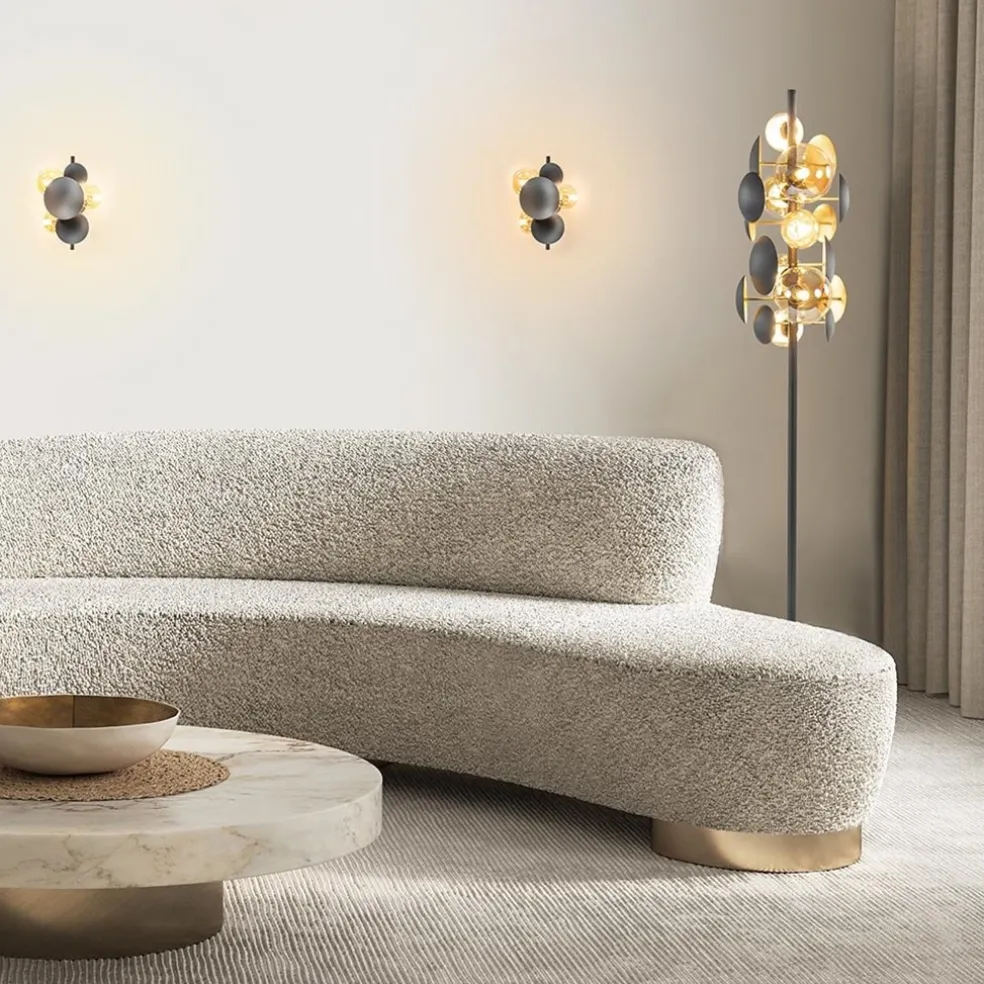 Moderne vloerlamp grijs/goud met amber glas