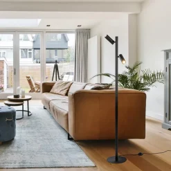 Moderne vloerlamp met verstelbare spots zwart/goud