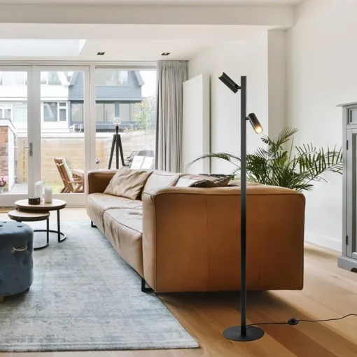 Moderne vloerlamp met verstelbare spots zwart/goud