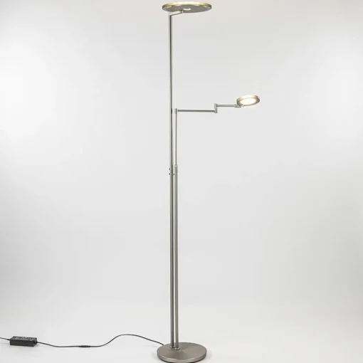 Moderne vloerlamp uplighter staal met smoke glas