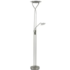 Nikkel vloerlamp met LED uplighter en leeslamp