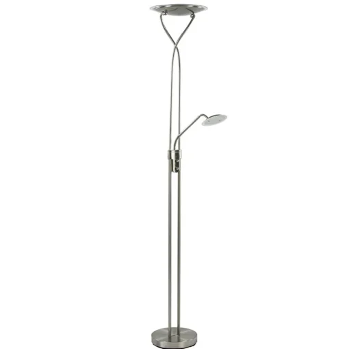 Nikkel vloerlamp met LED uplighter en leeslamp