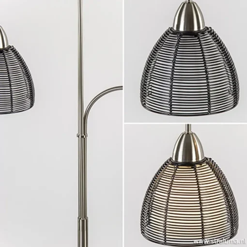Nikkel vloerlamp met zwarte draad kapjes