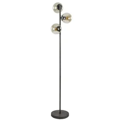 Oud zilveren vloerlamp met amber glas