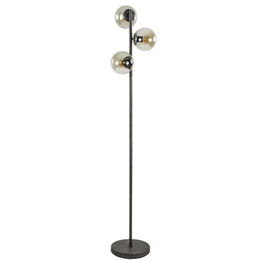 Oud zilveren vloerlamp met amber glas