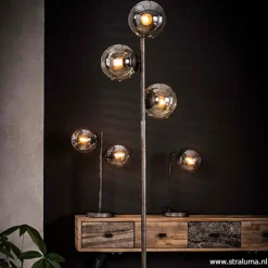 Oud zilveren vloerlamp met amber glas