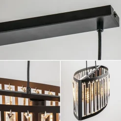 Ovale hanglamp mat zwart met facet geslepen glas