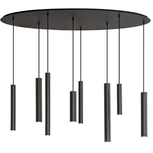 Ovale 8-lichts hanglamp tubes zwart metaal