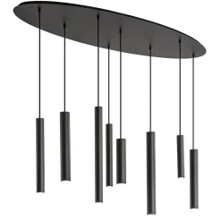 Ovale 8-lichts hanglamp tubes zwart metaal