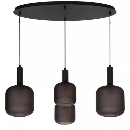 Ovale 4-lichts hanglamp zwart met mat zwart glas