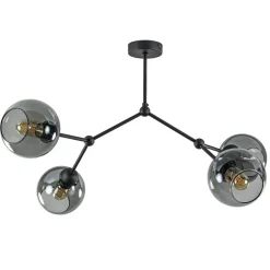 Plafondlamp 4-armen zwart+smoke bolglas