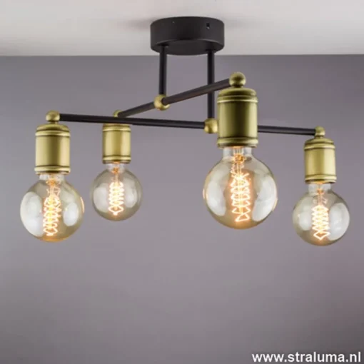 *Plafondlamp basic 4L e27 zwart/brons