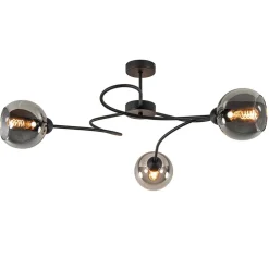 Plafondlamp Blom 3L zwart/smoke glas