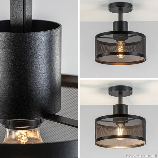 Plafondlamp cilinder geperforeerd zwart