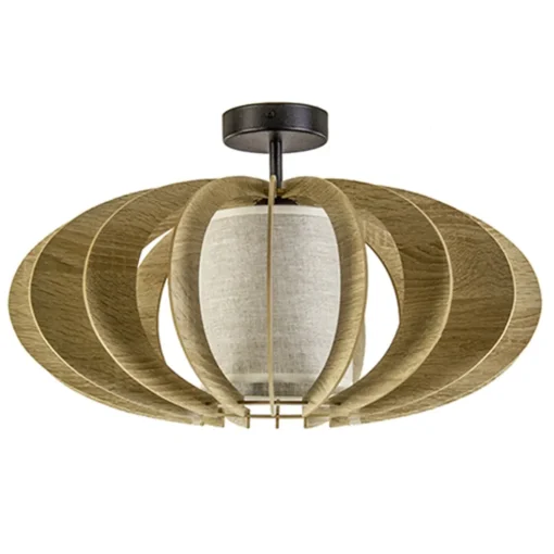 Plafondlamp hout met stoffen kap 50cm