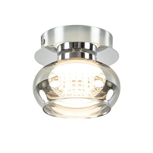 Plafondlamp klein chroom met smoke glas