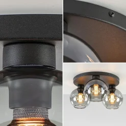 Plafondlamp 3L zwart  bolglas smoke