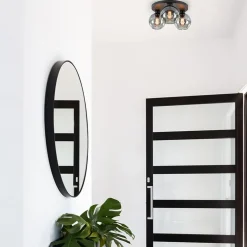 Plafondlamp 3L zwart  bolglas smoke