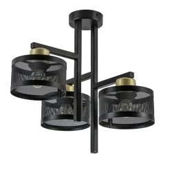 Plafondlamp 3L zwart/goud cilinder geperforeerd