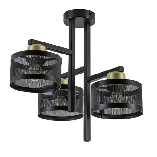 Plafondlamp 3L zwart/goud cilinder geperforeerd