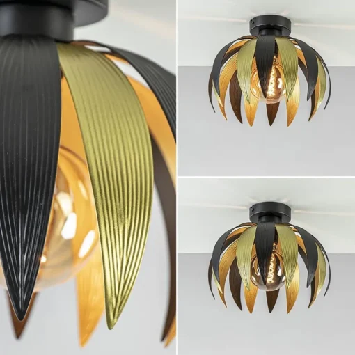 Plafondlamp leaves zwart/goud