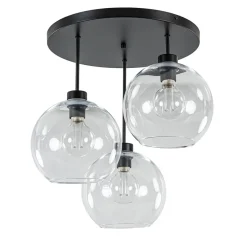 Plafondlamp 3-lichts zwart + helder glas 25cm