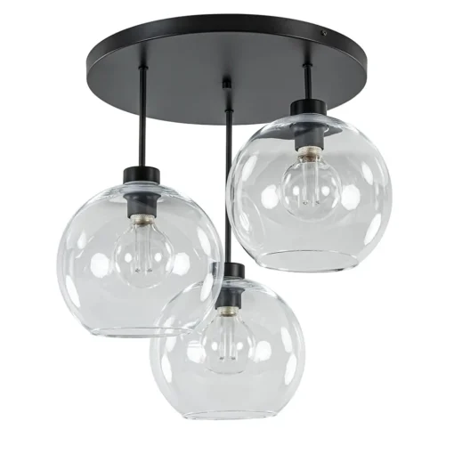 Plafondlamp 3-lichts zwart + helder glas 25cm