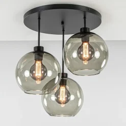 Plafondlamp 3-lichts zwart + smoke glas 25cm