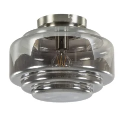 Plafondlamp nikkel + smoke glas