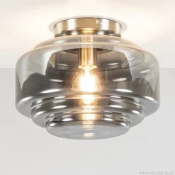 Plafondlamp nikkel + smoke glas