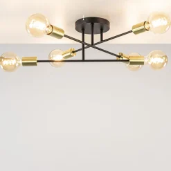 Plafondlamp Sticks 6L zwart/goud