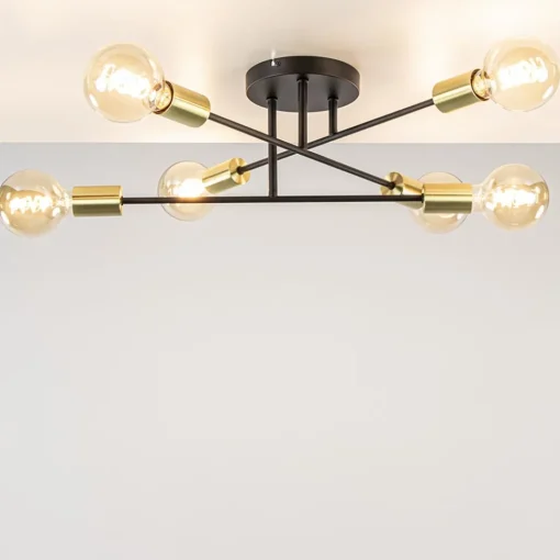 Plafondlamp Sticks 6L zwart/goud