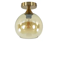 Plafondlamp toilet goud met amber glas