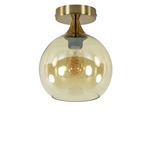 Plafondlamp toilet goud met amber glas