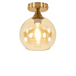 Plafondlamp toilet goud met amber glas