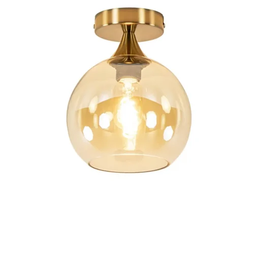 Plafondlamp toilet goud met amber glas