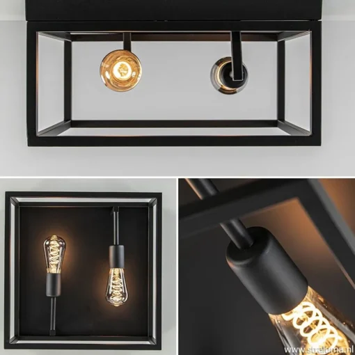 Plafondlamp vierkant zwart open frame