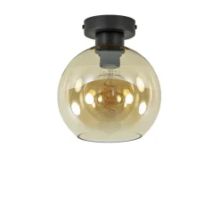 Plafondlamp zwart met amber glas 20 cm