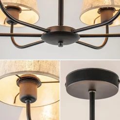 Plafondlamp zwart met beige kapjes
