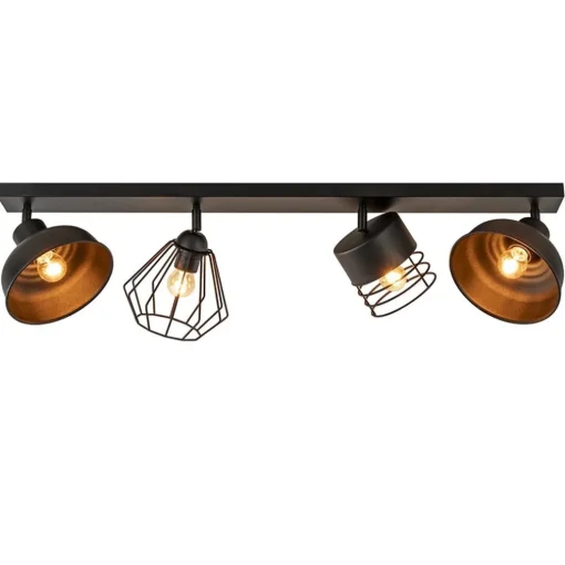 Plafondlamp zwart met verschillende kappen