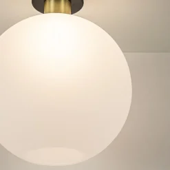 Plafondlamp zwart/goud met opaal glas 30 cm
