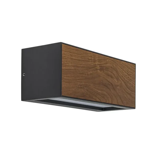Rechthoekige buitenlamp donker grijs/hout