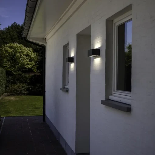 Rechthoekige LED buitenlamp up+down mat zwart
