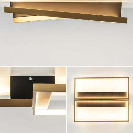 Rechthoekige LED plafondlamp zwart goud design
