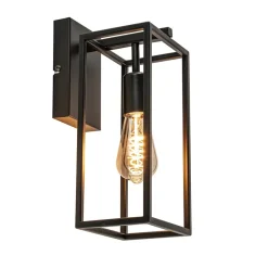 Rechthoekige wandlamp mat zwart frame