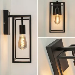 Rechthoekige wandlamp mat zwart frame