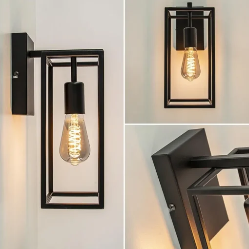 Rechthoekige wandlamp mat zwart frame