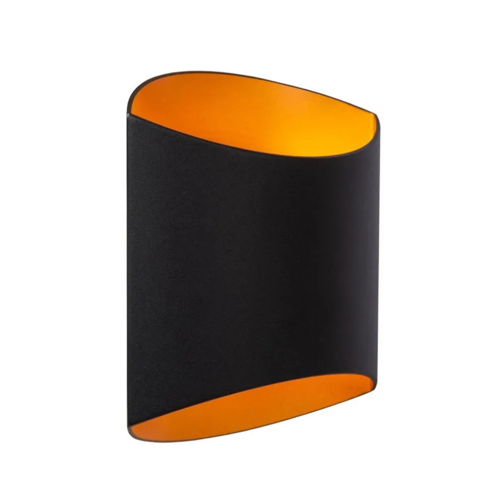 Rechthoekige wandlamp mat zwart met goud