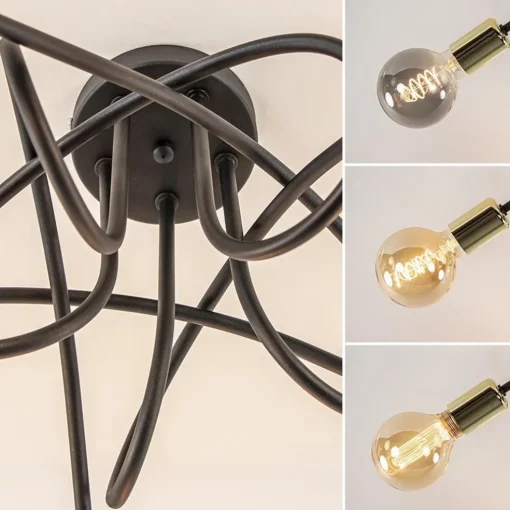 Retro plafondlamp zwart met gouden pendels